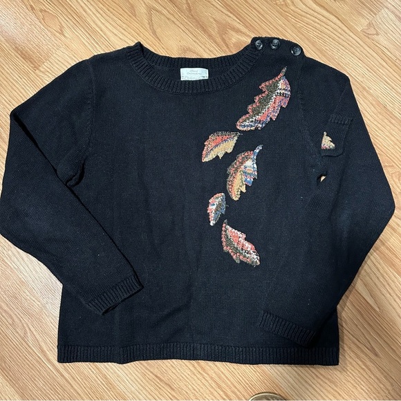 Christopher & banks hand embroidered size small black sweater with leaves - Picture 1 of 11